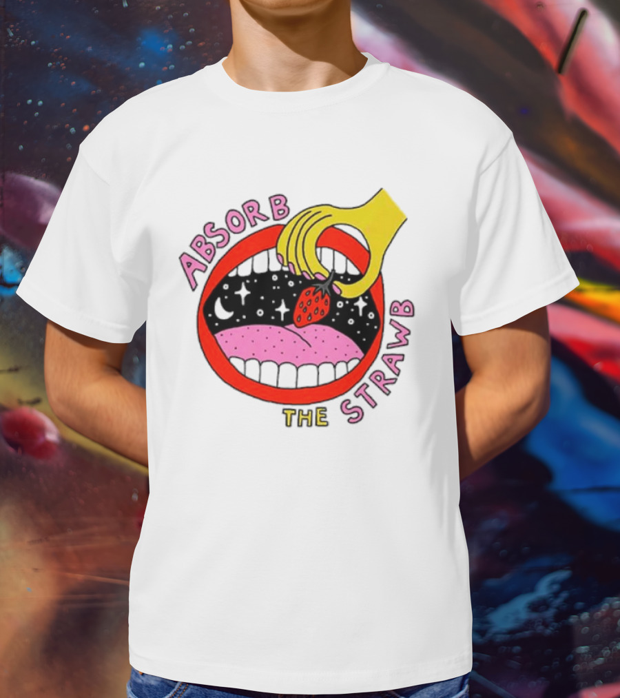 Absorb The Strawb Strawberry Imagery With Hand And Mouth T-Shirt