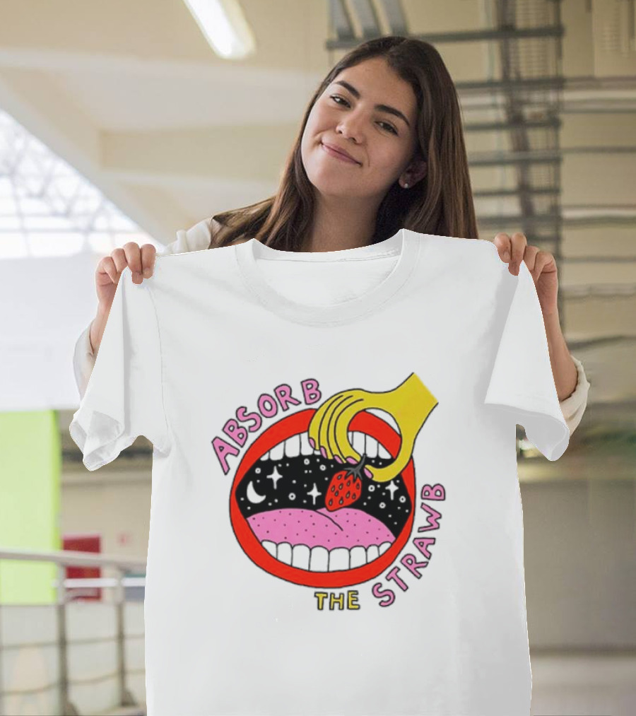 Absorb The Strawb Strawberry Imagery With Hand And Mouth T-Shirt