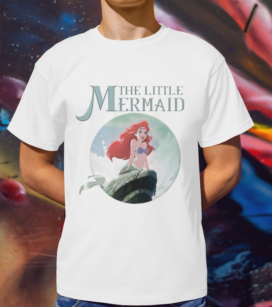 The Little Mermaid Ariel With Red Hair And Ocean Backdrop T-Shirt