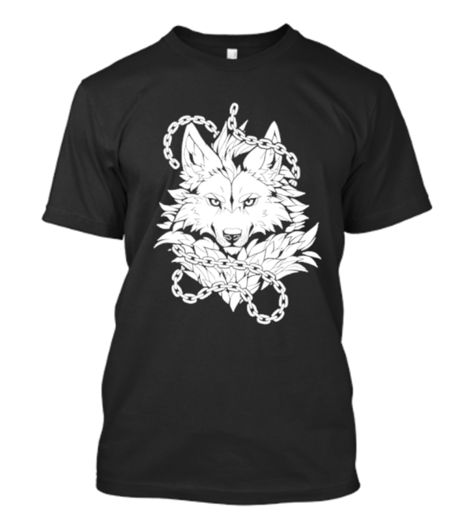 Wolf And Chains Intricate Black White T-Shirt