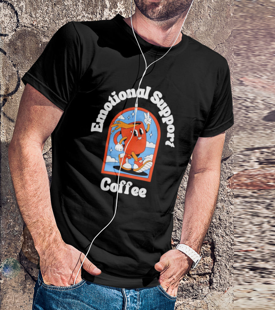 Emotional Support Coffee Cheerful Cartoon Character T-Shirt