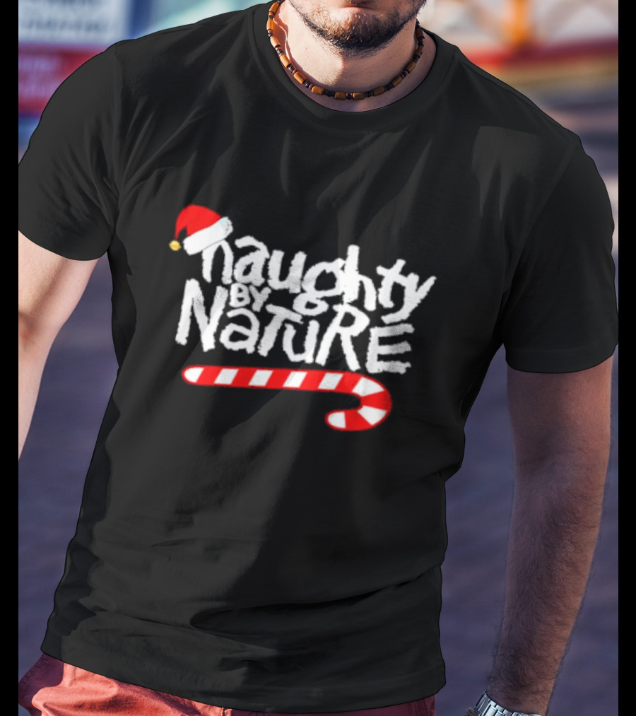 Naughty By Nature Santa Hat Candy Cane Christmas T-Shirt