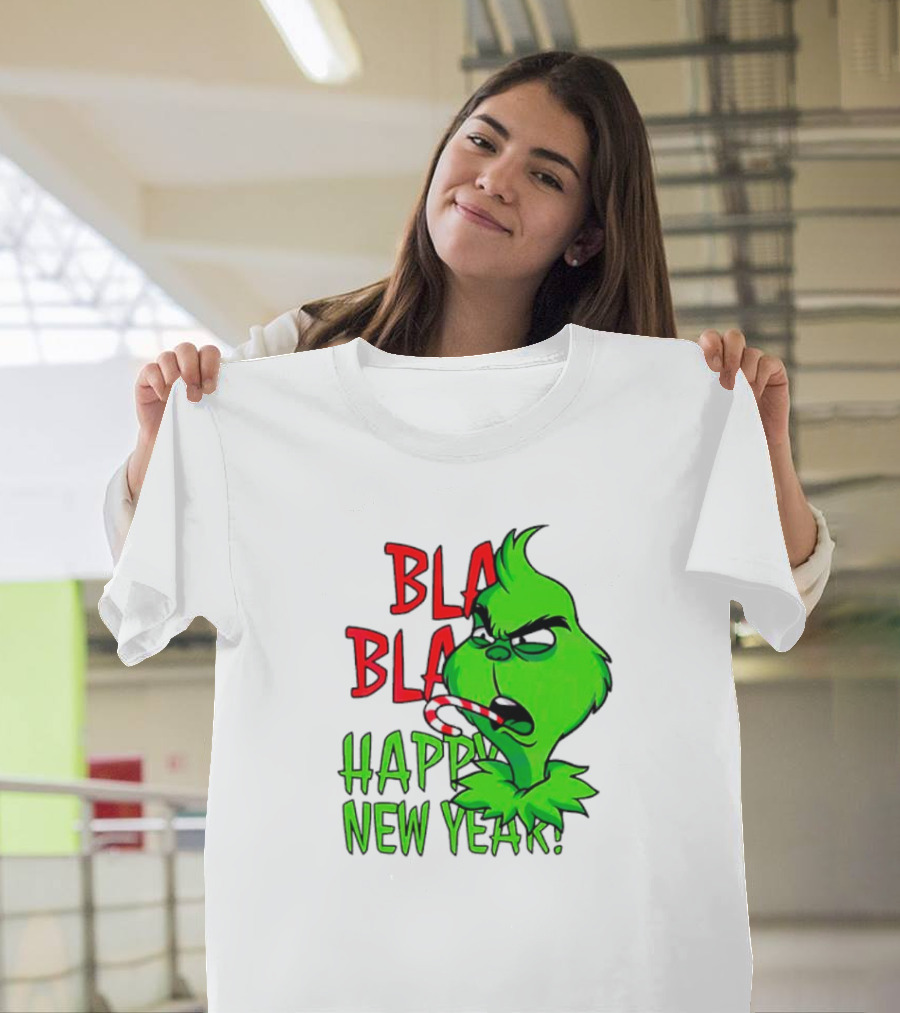 Bla Bla Happy New Year Grinch Candy Cane Image T-Shirt