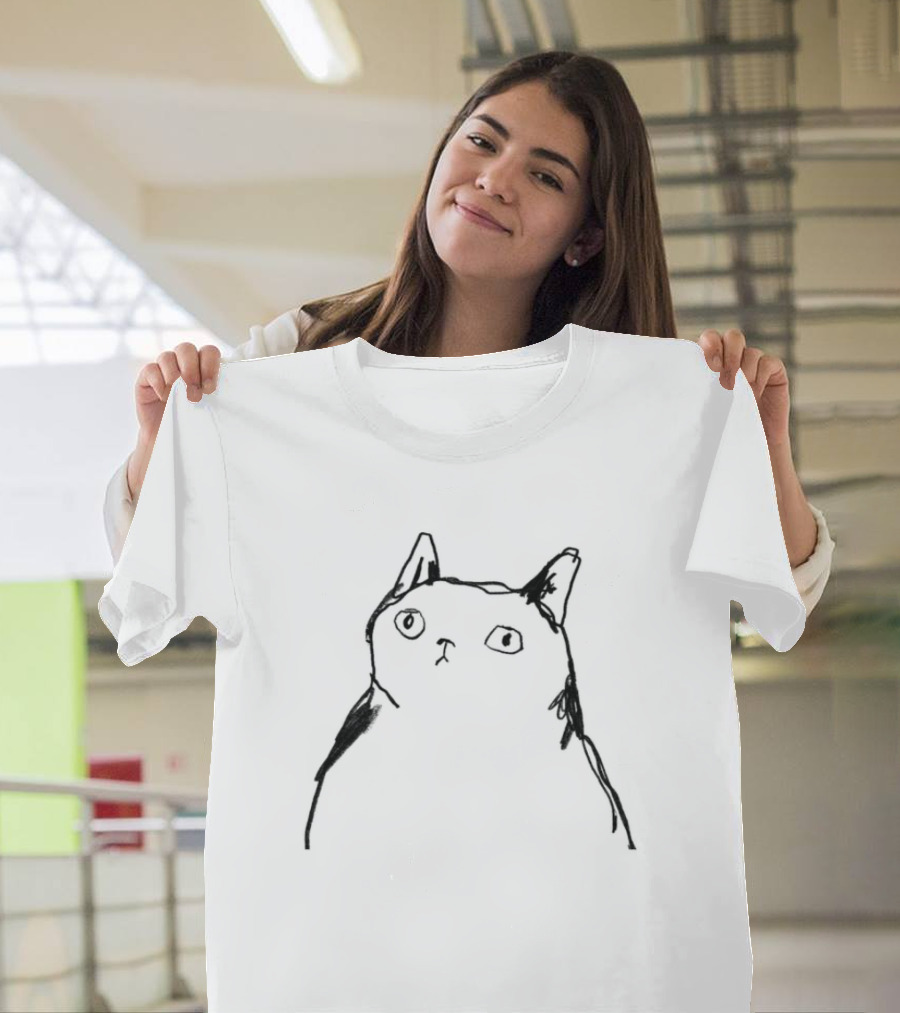 Harriet Lowther Cat I Like Tuna Sketch Drawing Of A Cat With Intrigued Expression T-Shirt