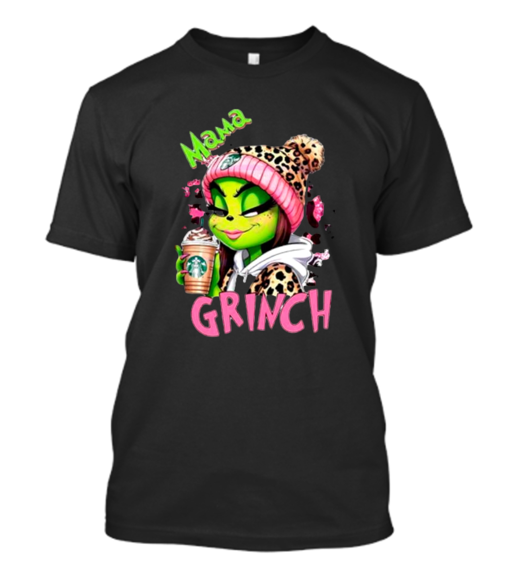 Mama Grinch Leopard Coffee Holiday T-Shirt