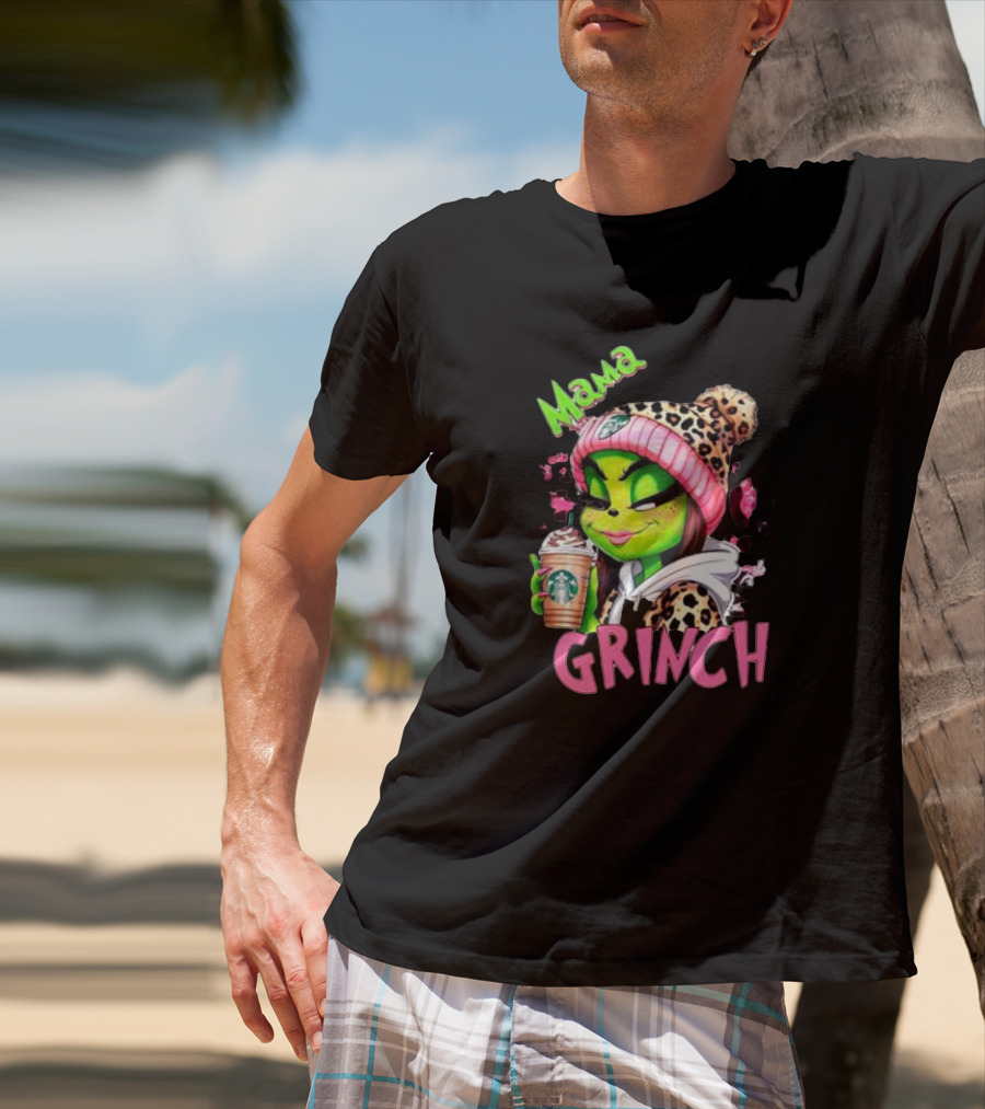 Mama Grinch Leopard Coffee Holiday T-Shirt