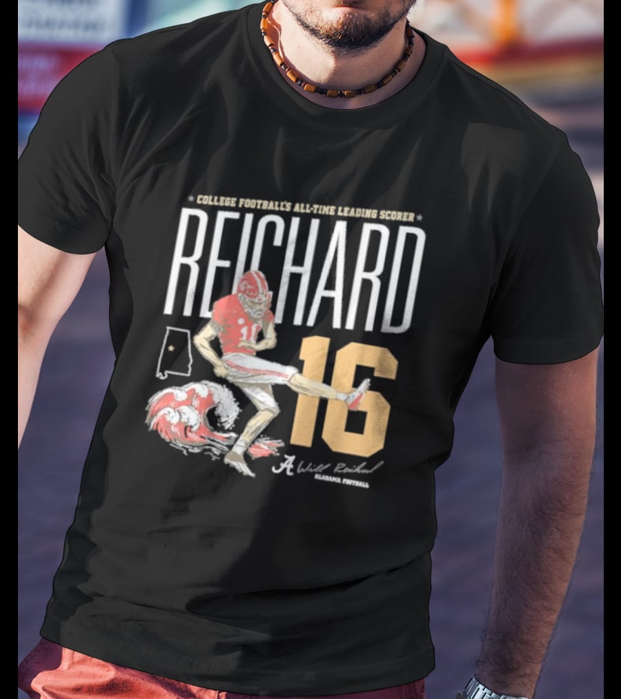 College Football's All-Time Leading Scorer Reichard 16 Alabama Football T-Shirt