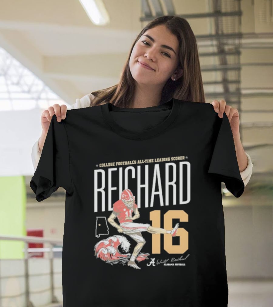 College Football's All-Time Leading Scorer Reichard 16 Alabama Football T-Shirt