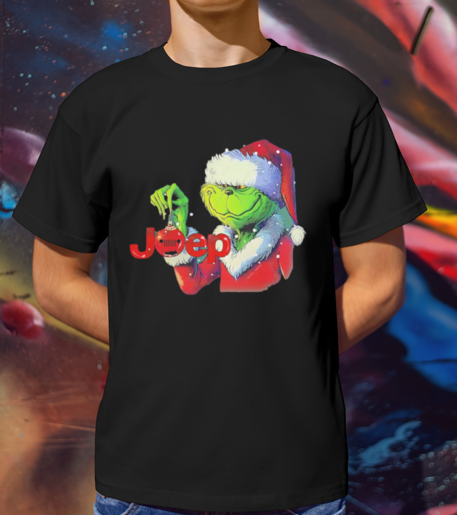 Santa Grinch Holding Jeep Ornament Holiday T-Shirt