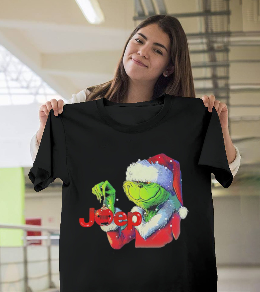 Santa Grinch Holding Jeep Ornament Holiday T-Shirt