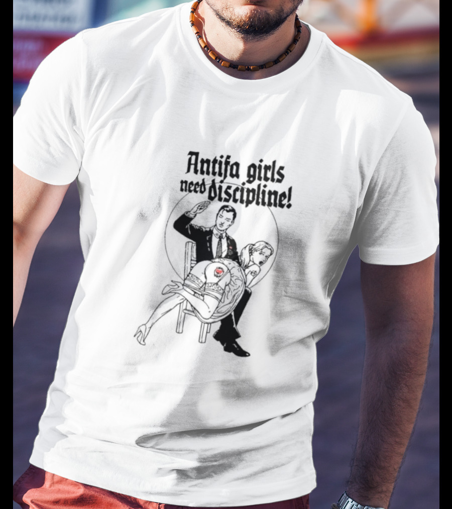 Antifa Girls Need Discipline Retro Style Illustration With Heart Detail T-Shirt