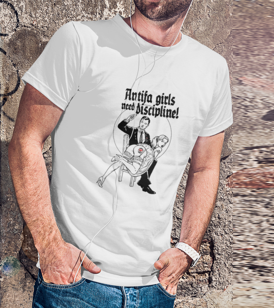 Antifa Girls Need Discipline Retro Style Illustration With Heart Detail T-Shirt