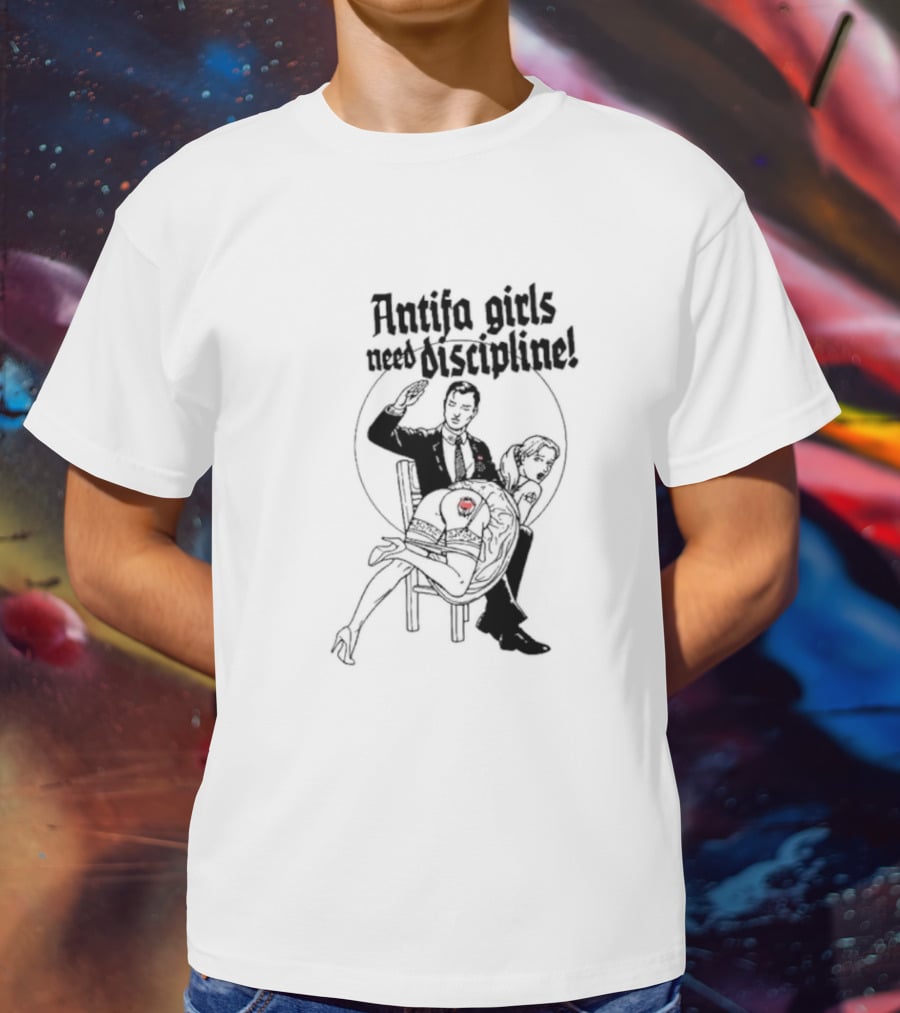 Antifa Girls Need Discipline Retro Style Illustration With Heart Detail T-Shirt