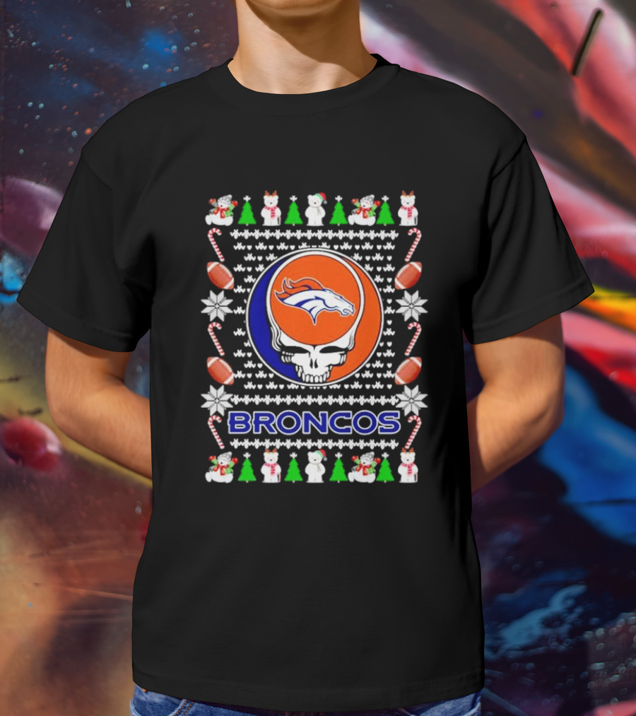 Broncos Festive Skull Holiday T-Shirt