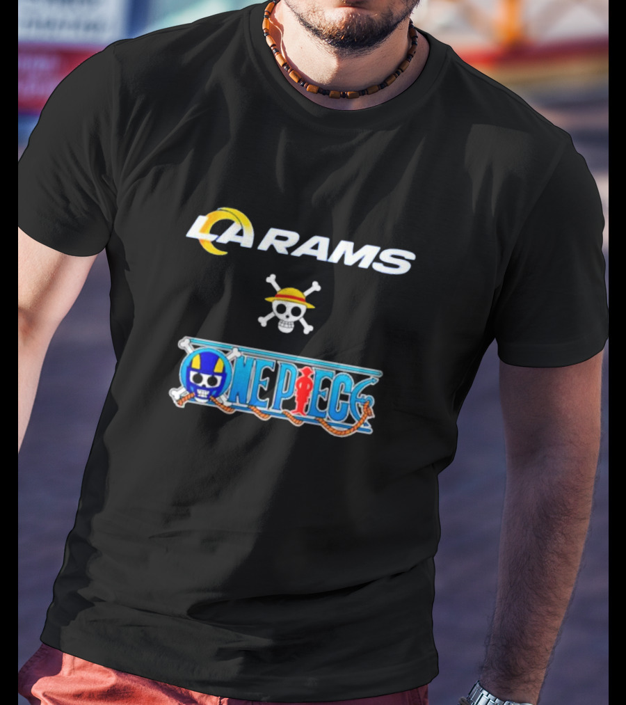 LA Rams One Piece Crossover Logo Skull Hat T-Shirt