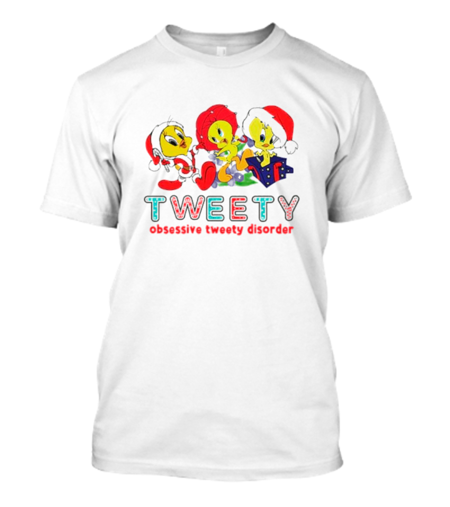 Tweety Obsessive Tweety Disorder With Christmas Hats And Gifts T-Shirt