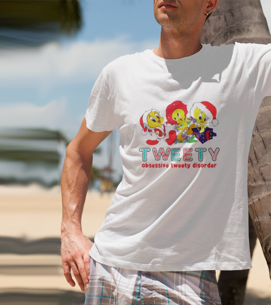 Tweety Obsessive Tweety Disorder With Christmas Hats And Gifts T-Shirt