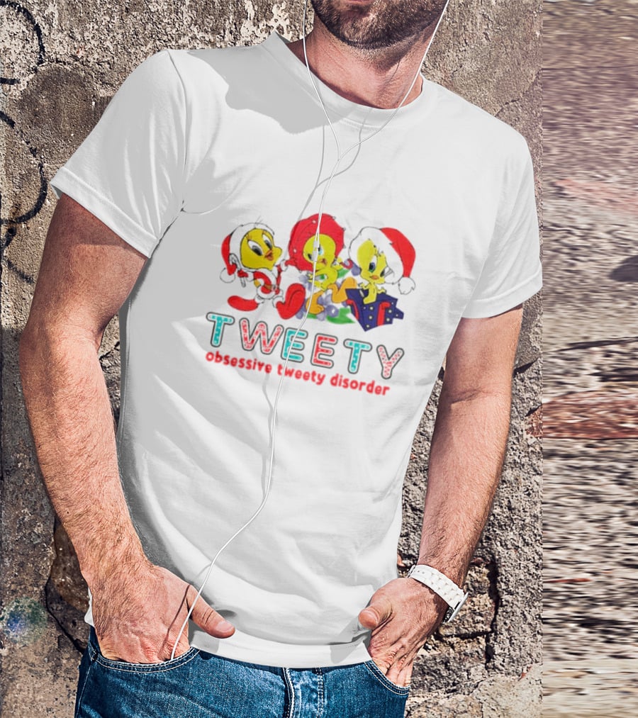 Tweety Obsessive Tweety Disorder With Christmas Hats And Gifts T-Shirt