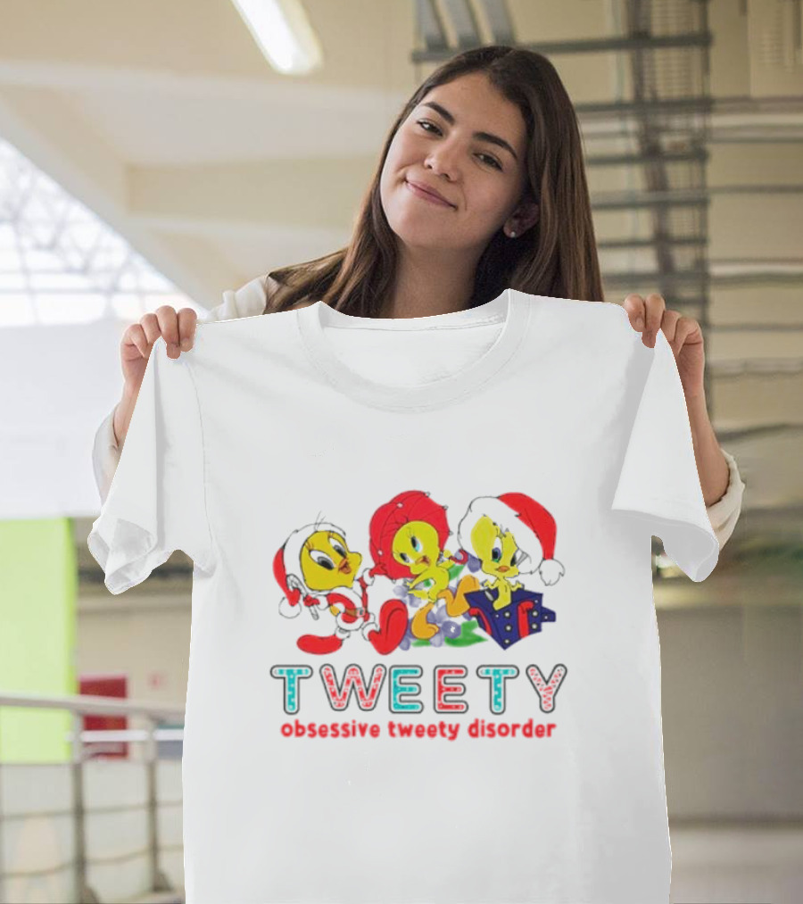 Tweety Obsessive Tweety Disorder With Christmas Hats And Gifts T-Shirt