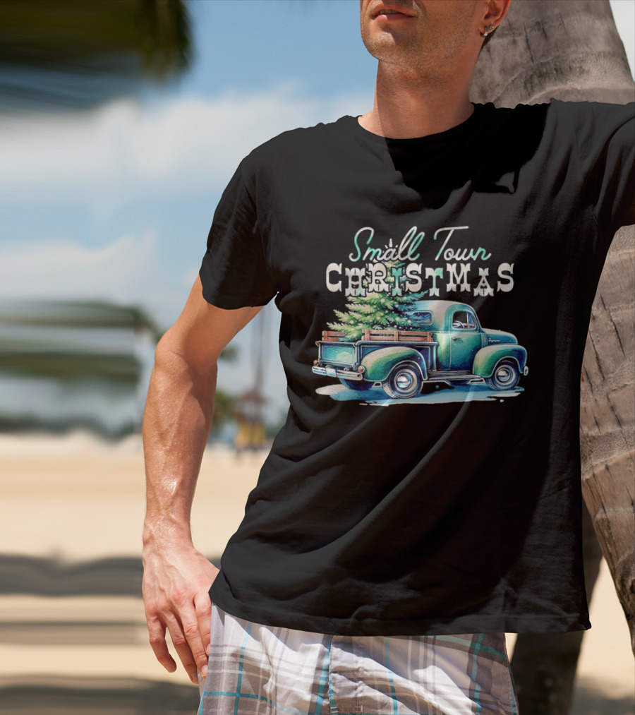Small Town Christmas Vintage Truck And Tree T-Shirt