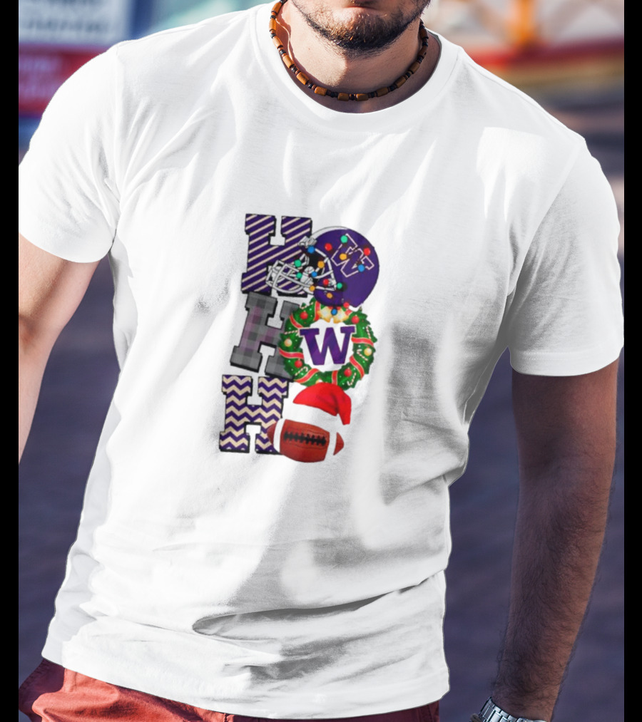 Washington Huskies Football Ho Ho Wreath Helmet Christmas Ball T-Shirt