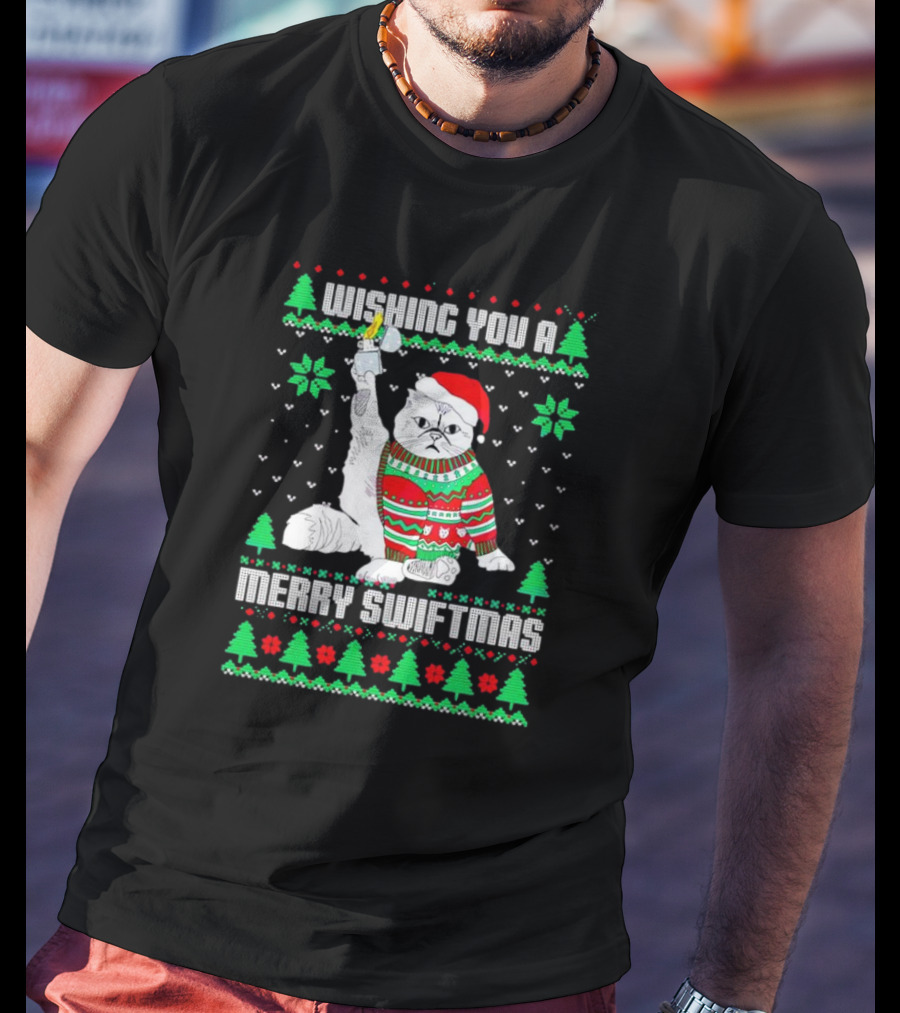 Wishing You A Merry Swiftmas Cat Santa Ugly Christmas T-Shirt