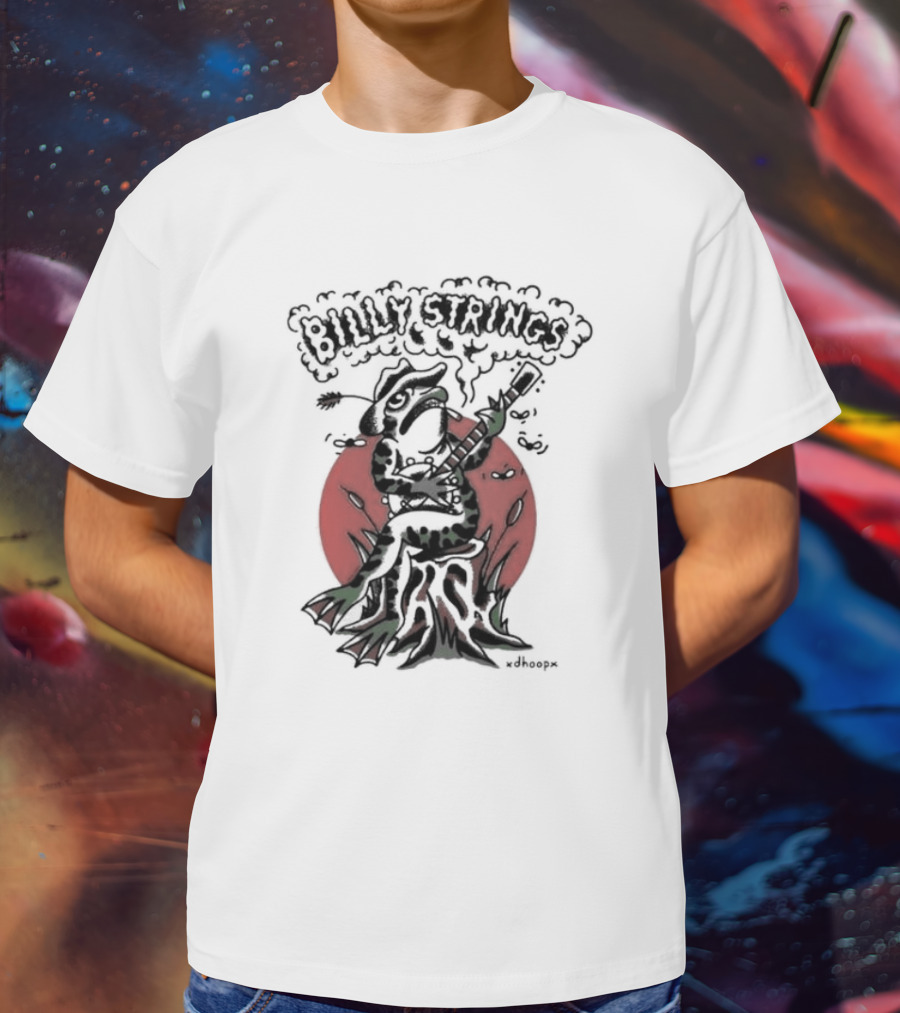 Billy Strings Frog With Guitar And Red Background By V.dhoopn T-Shirt