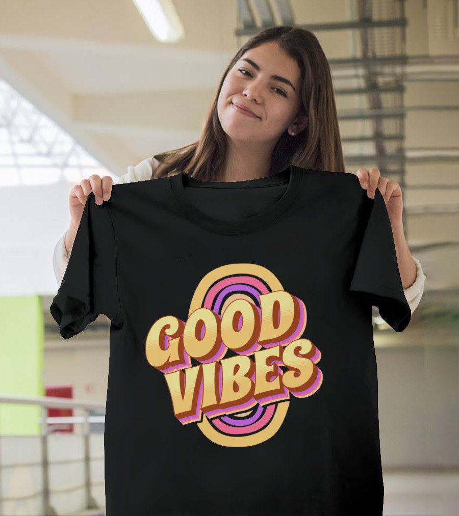 Good Vibes Retro Typography Colorful 70s T-Shirt