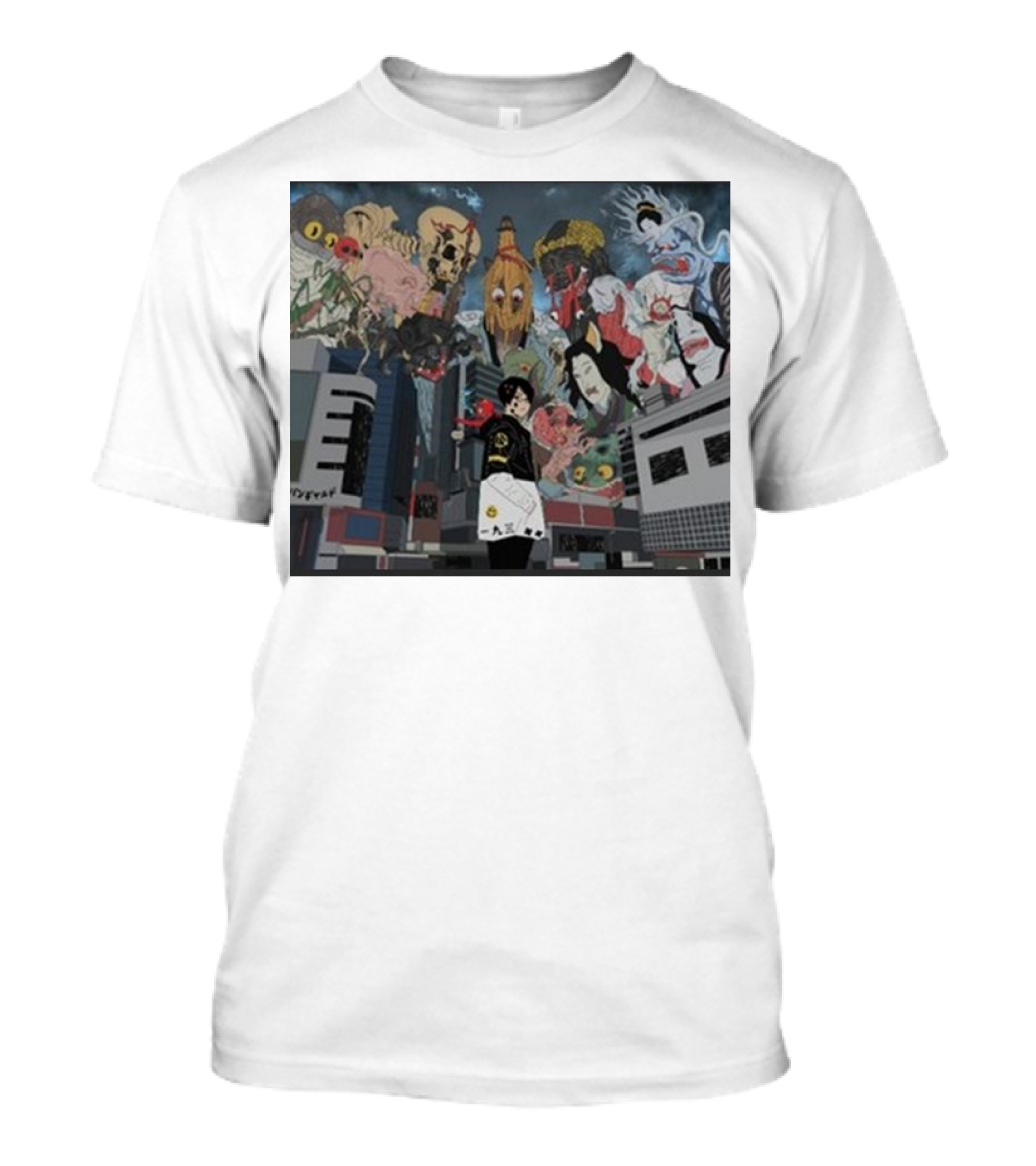 Kemuri Ikumi X Nass Anime Yokai-Inspired Urban Chaos Scene T-Shirt