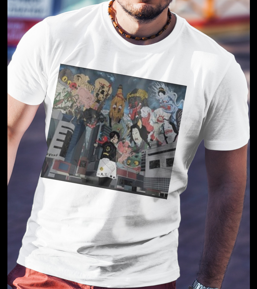 Kemuri Ikumi X Nass Anime Yokai-Inspired Urban Chaos Scene T-Shirt