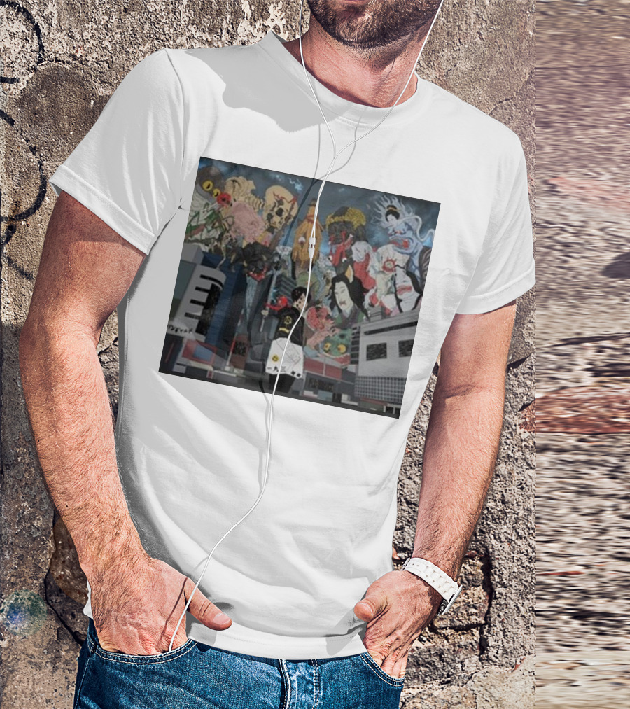 Kemuri Ikumi X Nass Anime Yokai-Inspired Urban Chaos Scene T-Shirt