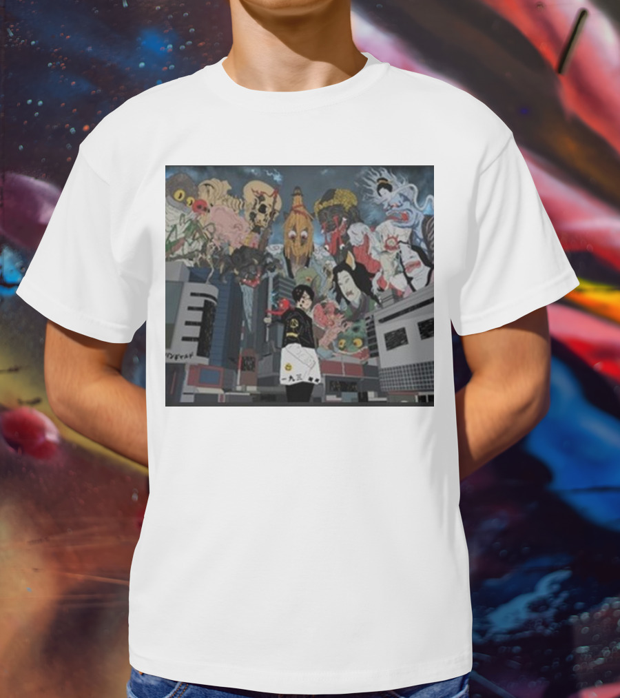 Kemuri Ikumi X Nass Anime Yokai-Inspired Urban Chaos Scene T-Shirt
