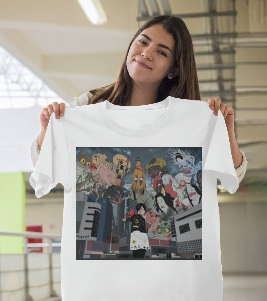 Kemuri Ikumi X Nass Anime Yokai-Inspired Urban Chaos Scene T-Shirt