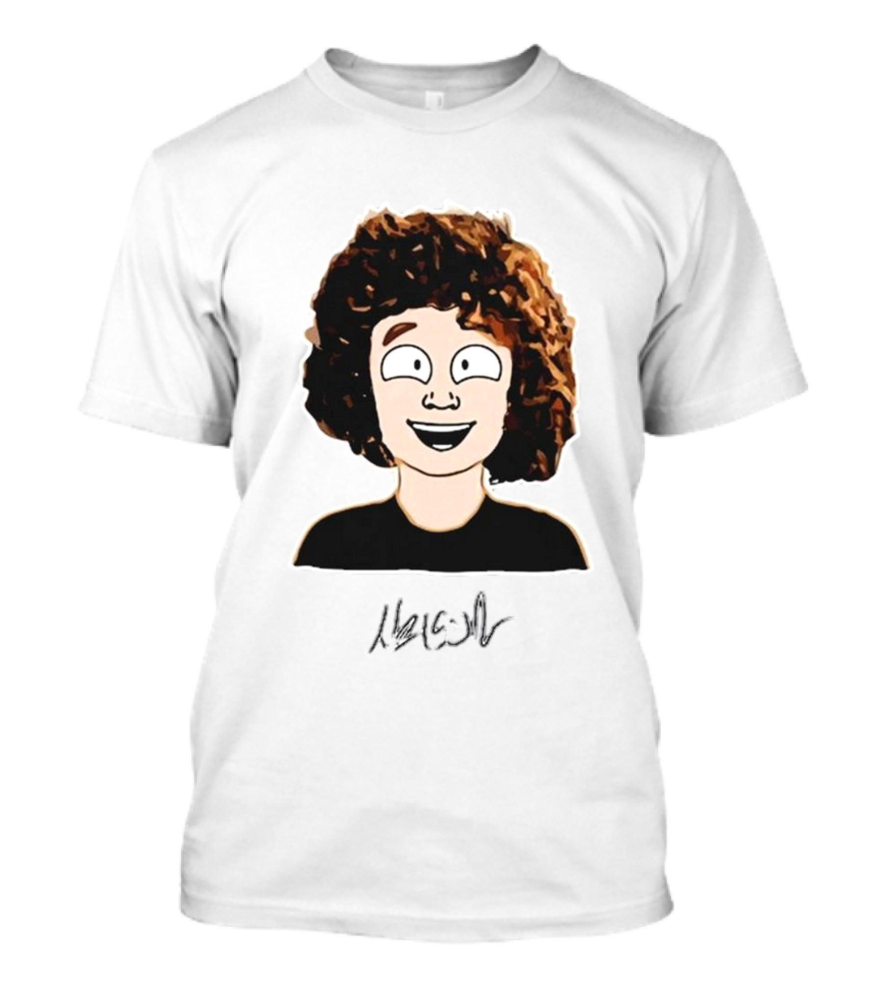 Nelson Neumann Cartoon Signature Smiling Curly-Haired Character T-Shirt