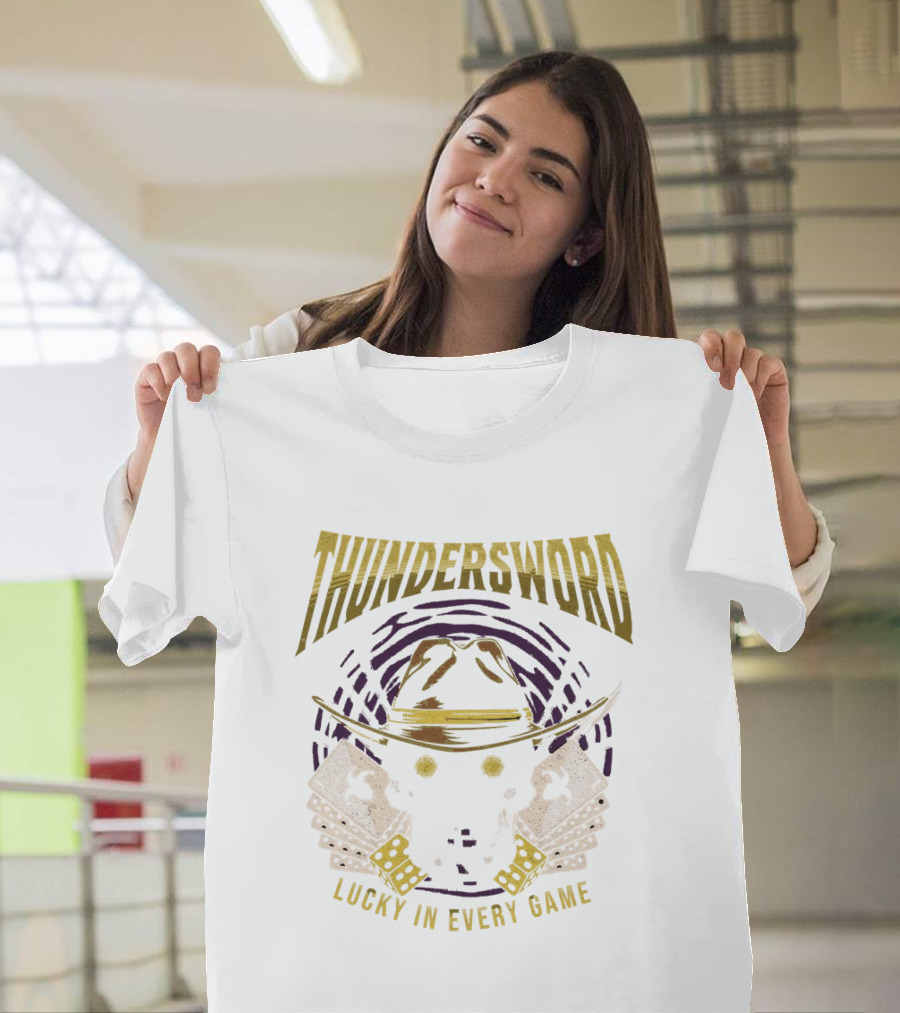 THUNDERSWORD LUCKY IN EVERY GAME VINTAGE SKULL AND CROSSBONES T-Shirt