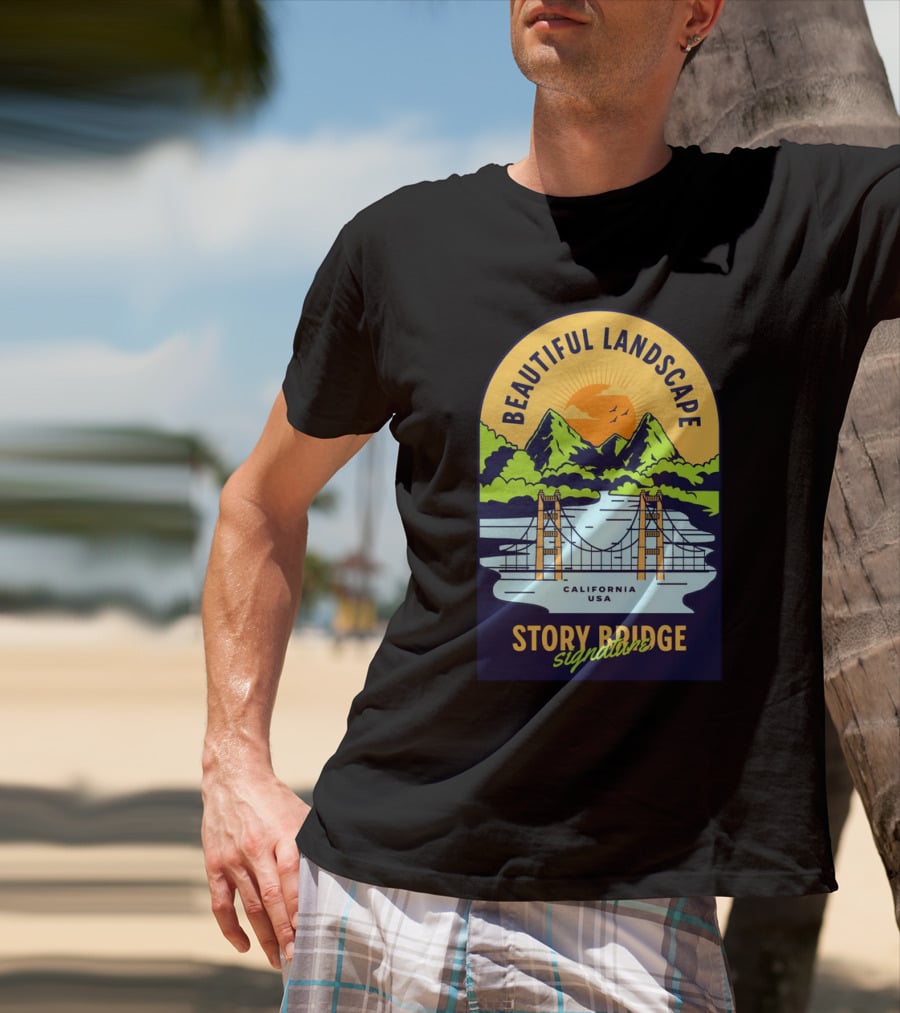 Beautiful Landscape Story Bridge California USA Signature T-Shirt