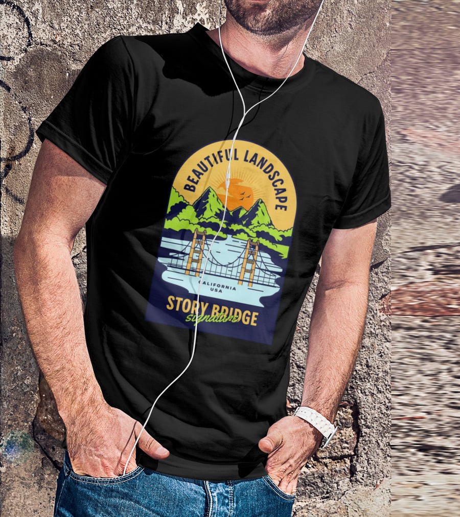 Beautiful Landscape Story Bridge California USA Signature T-Shirt