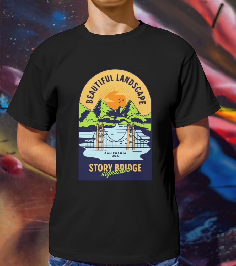 Beautiful Landscape Story Bridge California USA Signature T-Shirt