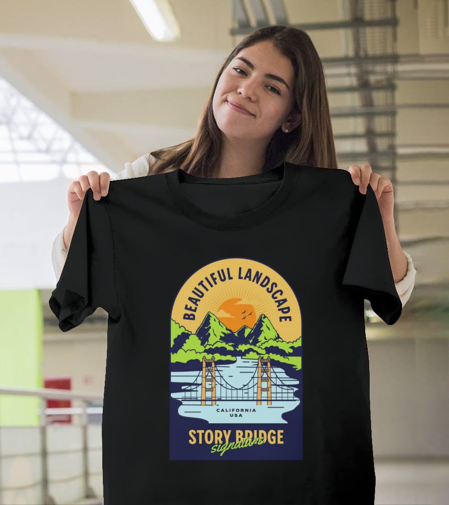 Beautiful Landscape Story Bridge California USA Signature T-Shirt