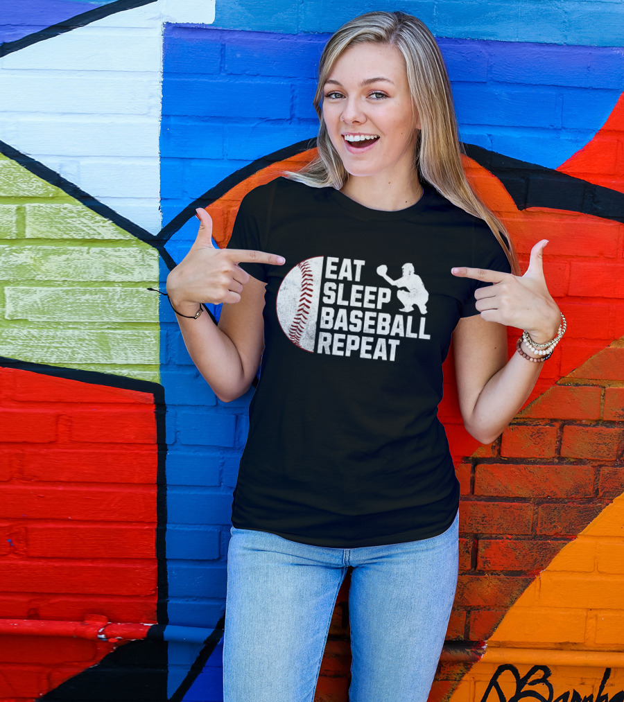 Eat Sleep Baseball Repeat Silhouette Catcher T-Shirt