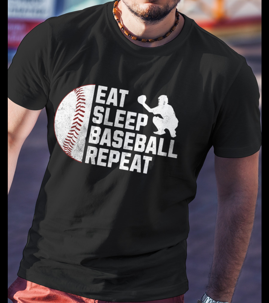 Eat Sleep Baseball Repeat Silhouette Catcher T-Shirt