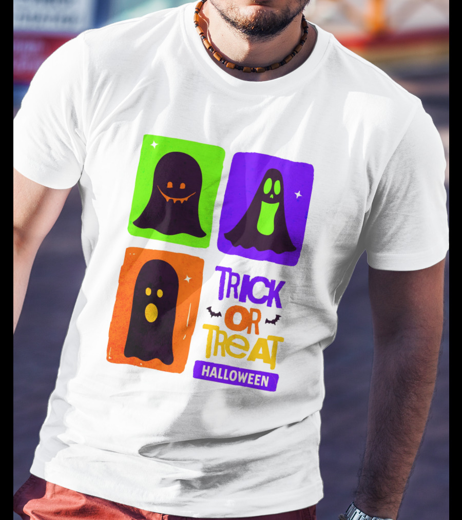 Halloween Trick Or Treat Ghosts In Colorful Boxes T-Shirt
