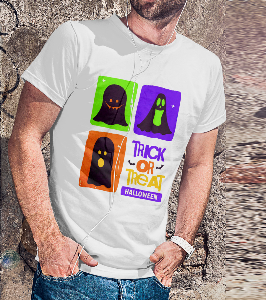 Halloween Trick Or Treat Ghosts In Colorful Boxes T-Shirt