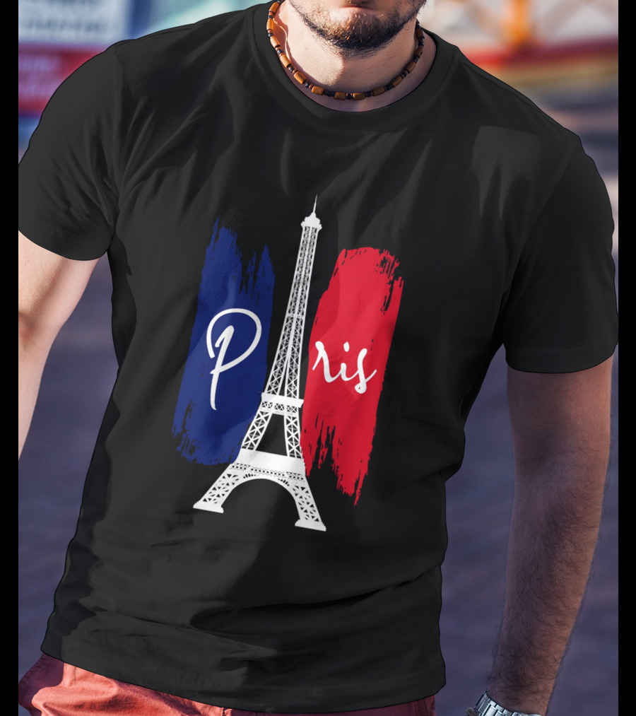 Paris Eiffel Tower Blue Red Brush Strokes T-Shirt