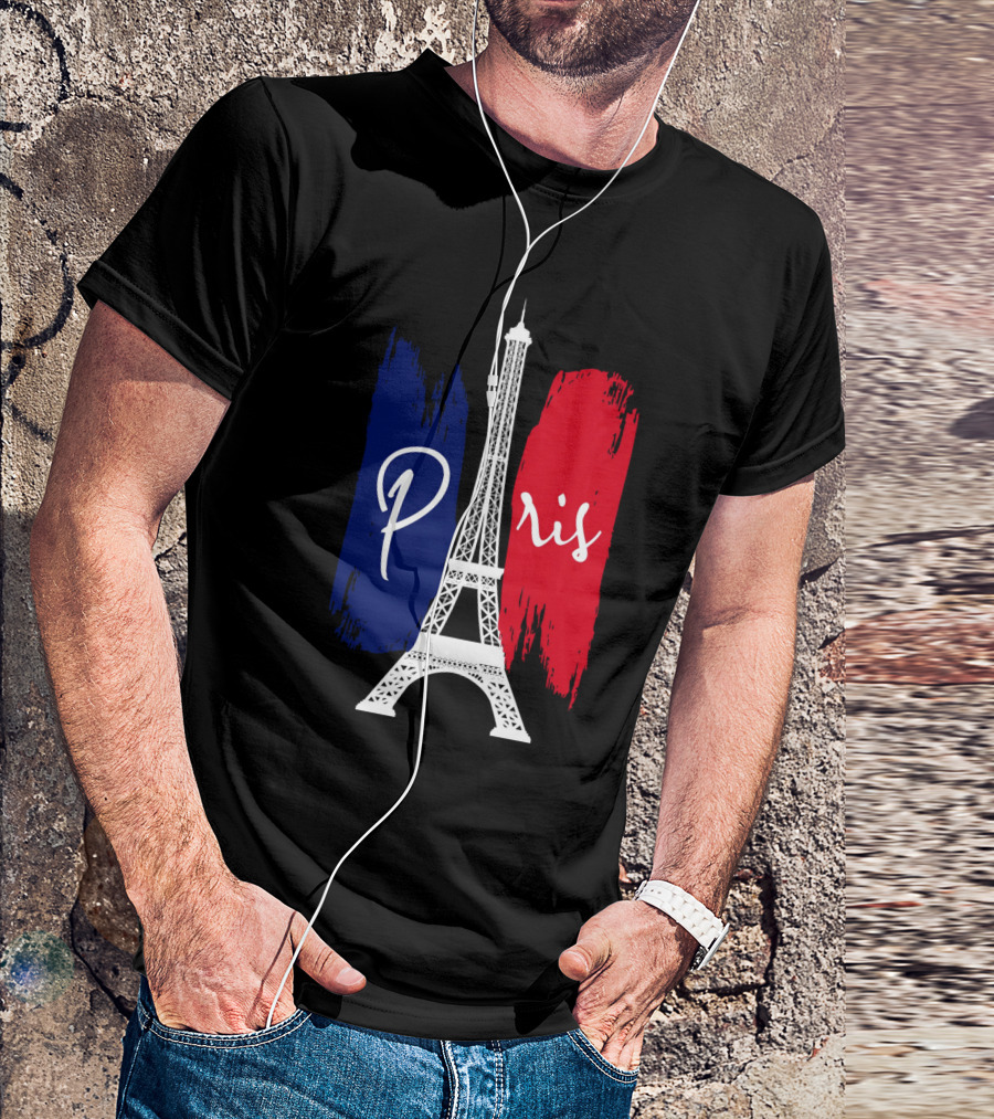 Paris Eiffel Tower Blue Red Brush Strokes T-Shirt