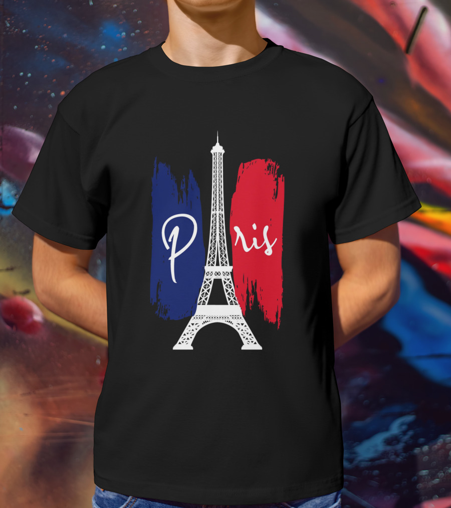 Paris Eiffel Tower Blue Red Brush Strokes T-Shirt