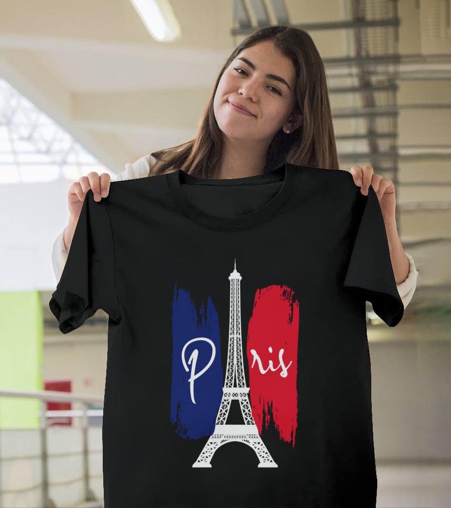 Paris Eiffel Tower Blue Red Brush Strokes T-Shirt