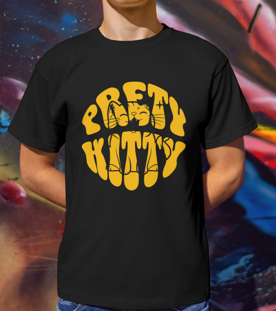 Pretty Kitty Cute Happy Cat Yellow Retro T-Shirt