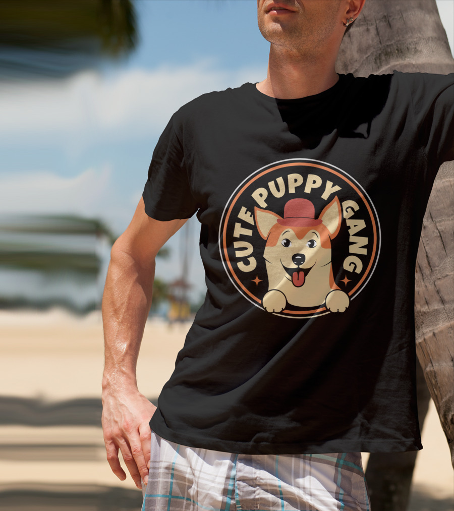 Cute Puppy Gang Corgi With Red Hat And Cheerful Expression T-Shirt