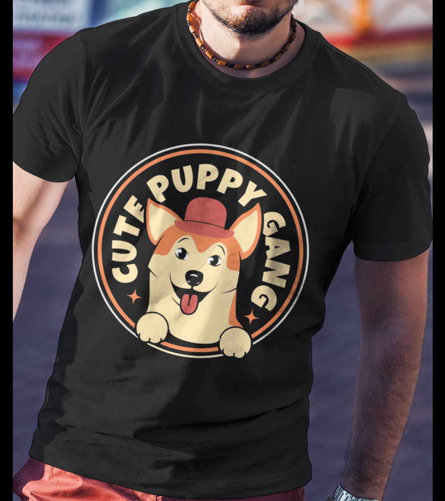 Cute Puppy Gang Corgi With Red Hat And Cheerful Expression T-Shirt